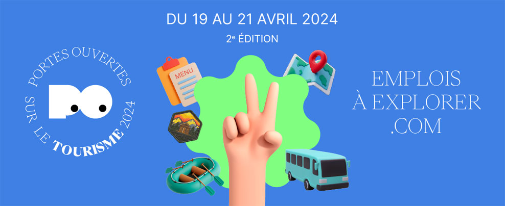 Affiche officielle des Portes Ouvertes sur le tourisme, 2e édition, du 19 au 21 avril 2024.