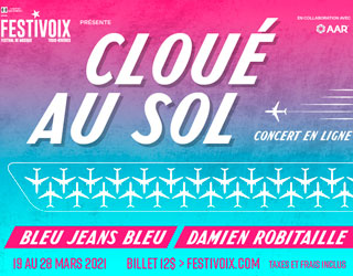 Affiche du spectacle « CLOUÉ AU SOL » présenté par le FestiVoix de Trois-Rivières