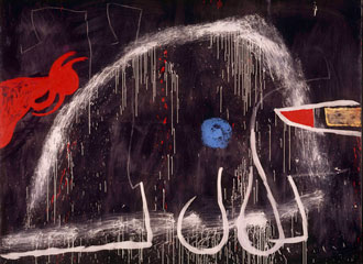 Joan Miró, Peinture, vers 1974. Huile, acrylique et craie sur toile, 270,5 x 355 cm. Fundació Pilar i Joan Miró a Mallorca (FPJM-53) © Successió Miró / SOCAN, Montréal / ADAGP, Paris (2019)